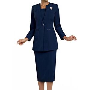 NEW BEN MARC signature silhouette 2-piece skirt suit in navy